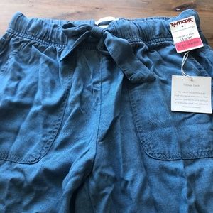 Cynthia Rowley light blue cuffed leg pants with tie waist.